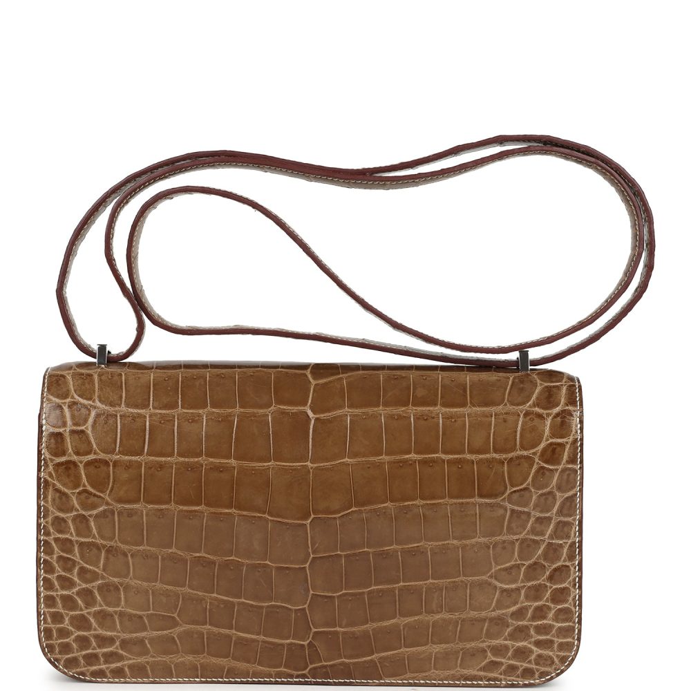 Pre-owned Hermes Constance Elan Ficelle Shiny Niloticus Crocodile Palladium Hardware - Image 4