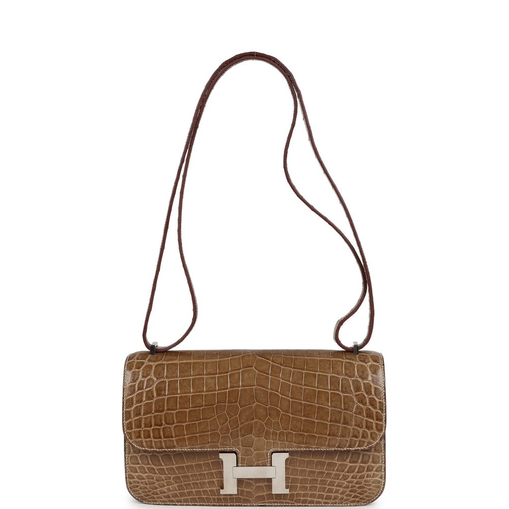 Pre-owned Hermes Constance Elan Ficelle Shiny Niloticus Crocodile Palladium Hardware - Image 7
