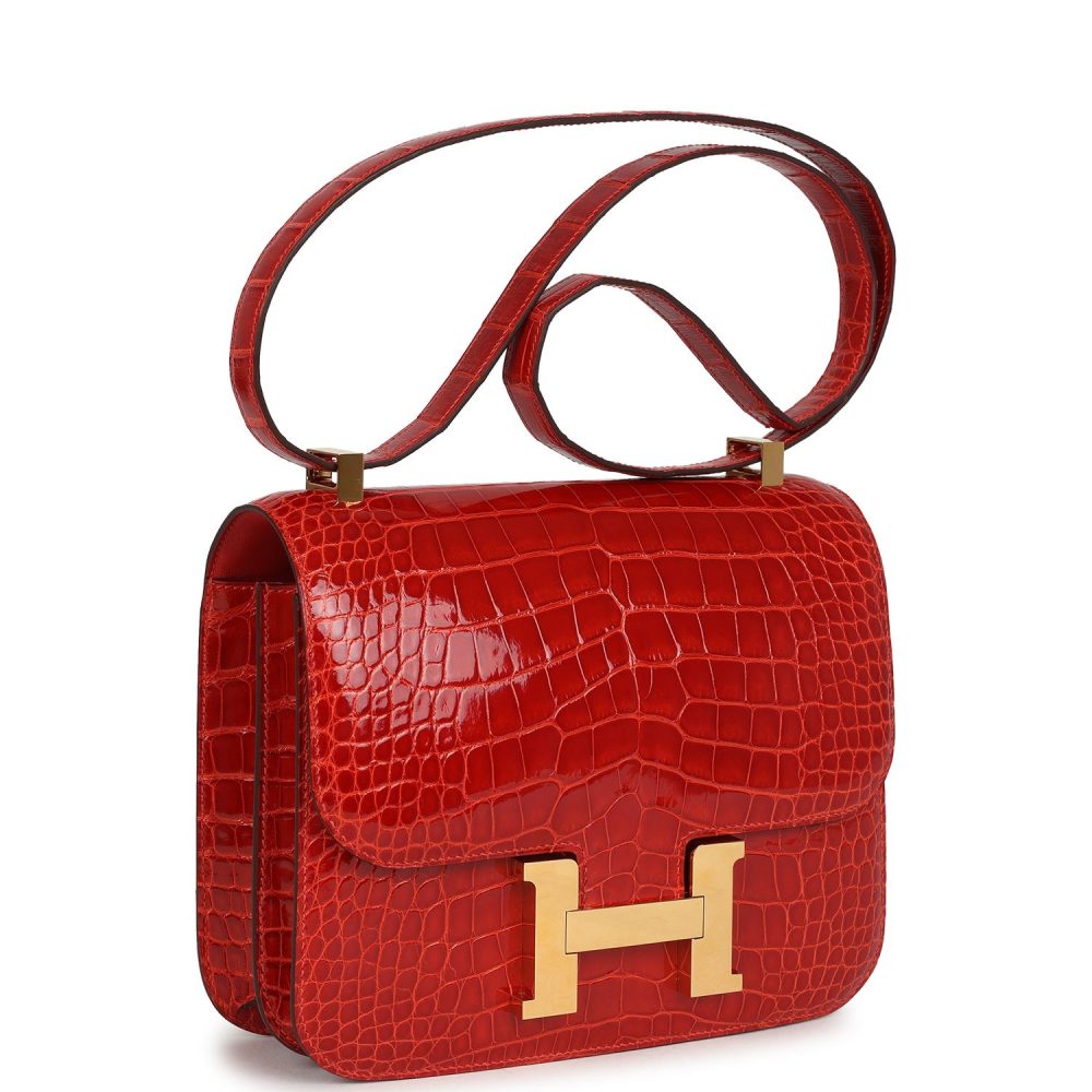 Pre-owned Hermes Constance 24 Geranium Shiny Alligator Gold Hardware - Image 2