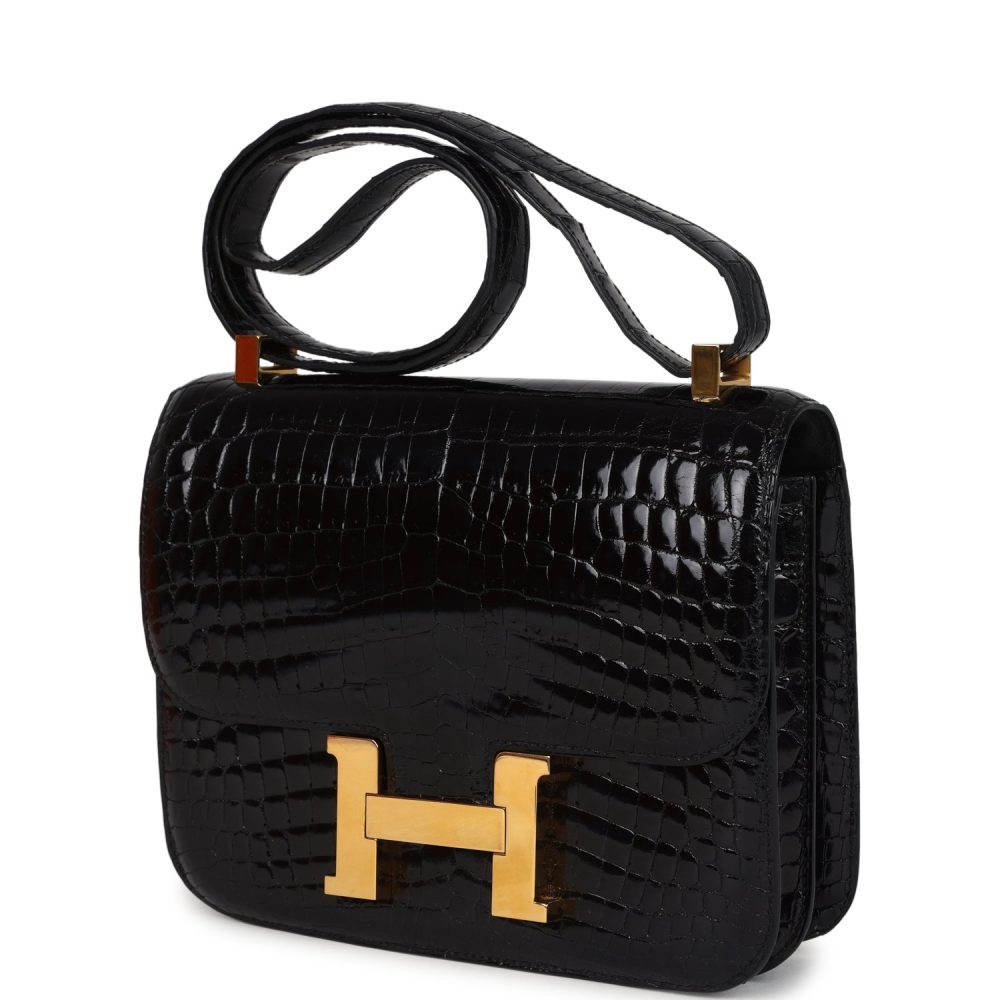 Pre-owned Hermes Constance 24 Black Shiny Niloticus Crocodile Gold Hardware - Image 5