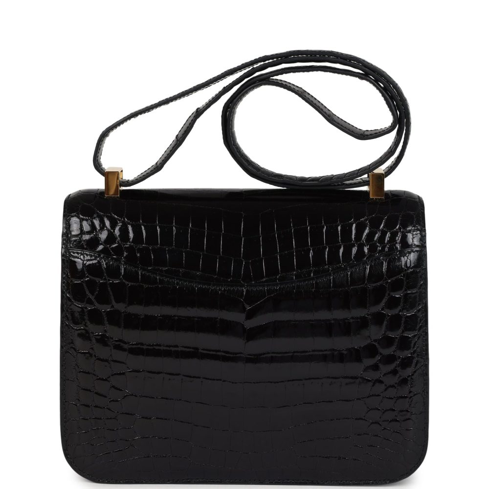 Pre-owned Hermes Constance 24 Black Shiny Niloticus Crocodile Gold Hardware - Image 4