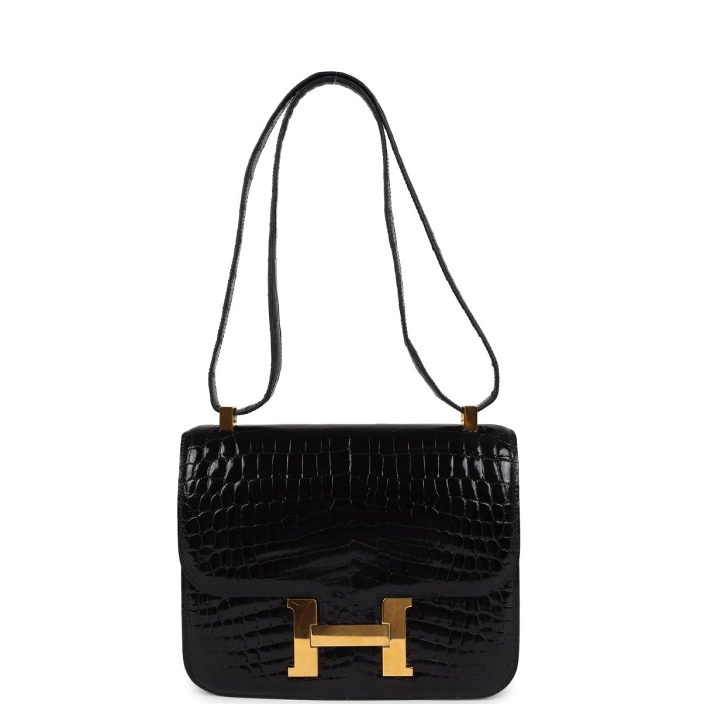 Pre-owned Hermes Constance 24 Black Shiny Niloticus Crocodile Gold Hardware - Image 7