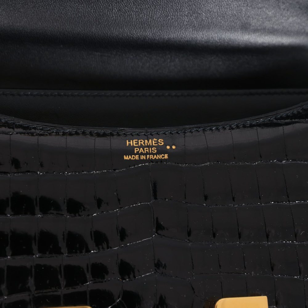 Pre-owned Hermes Constance 24 Black Shiny Niloticus Crocodile Gold Hardware - Image 8
