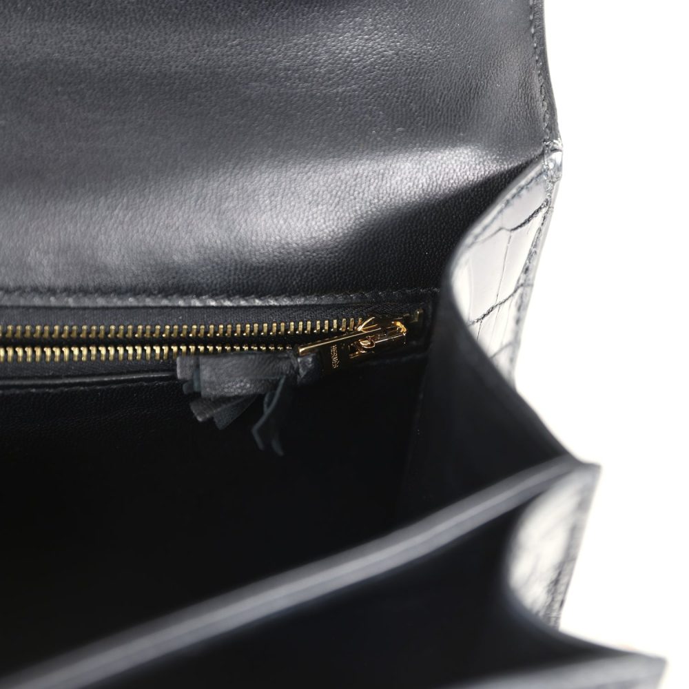 Pre-owned Hermes Constance 24 Black Shiny Niloticus Crocodile Gold Hardware - Image 11