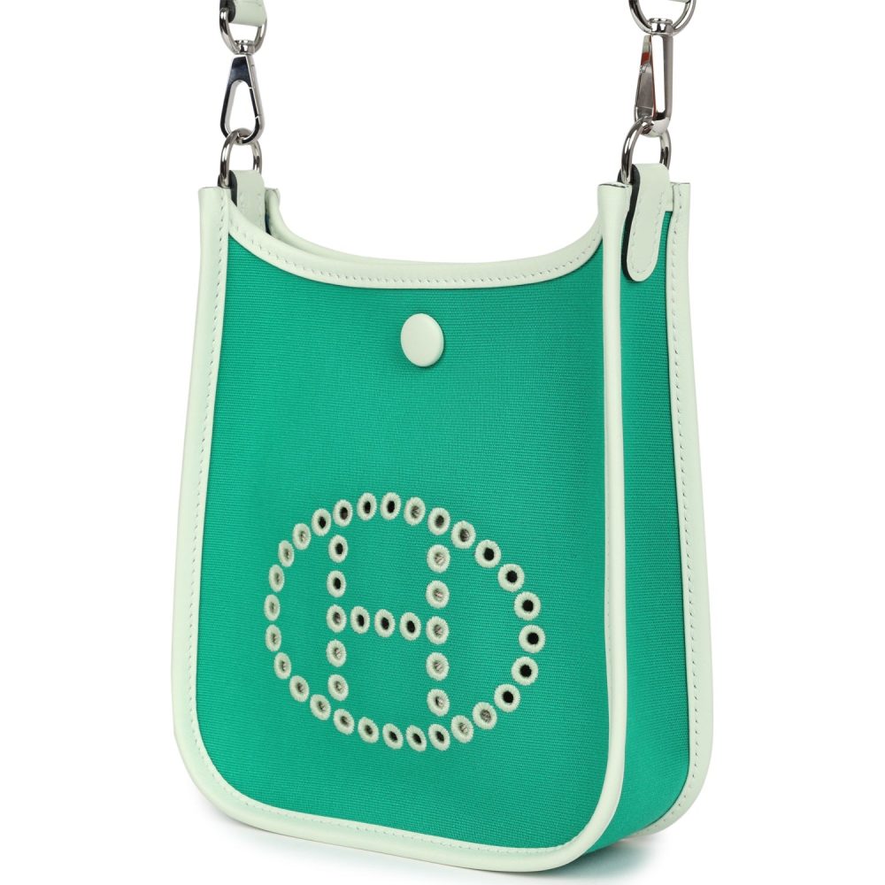 Hermes Neo Evelyne TPM Menthe Officier Canvas and Vert Fizz Swift Palladium Hardware - Image 5