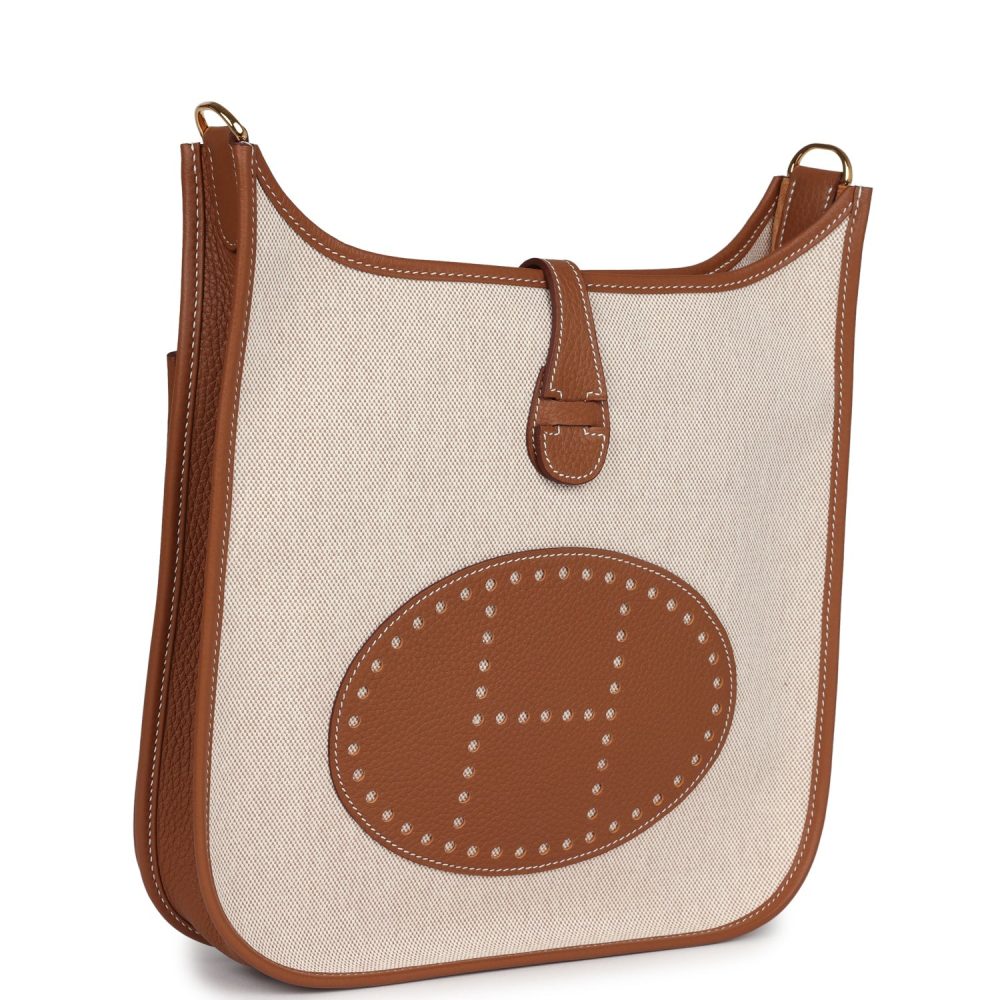 Hermes Evelyne III PM Gold Clemence and Ecru Toile H Canvas Gold Hardware - Image 2