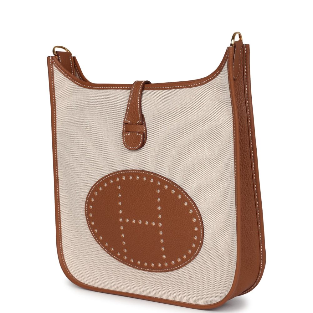 Hermes Evelyne III PM Gold Clemence and Ecru Toile H Canvas Gold Hardware - Image 5