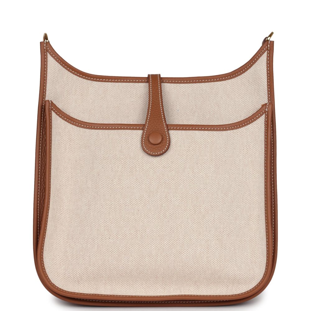 Hermes Evelyne III PM Gold Clemence and Ecru Toile H Canvas Gold Hardware - Image 4