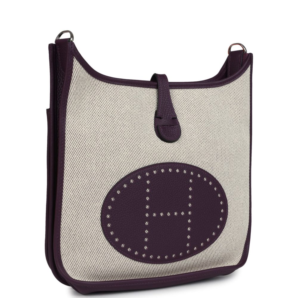 Hermes Evelyne III PM Cassis Clemence and Ecru Toile H Palladium Hardware - Image 2