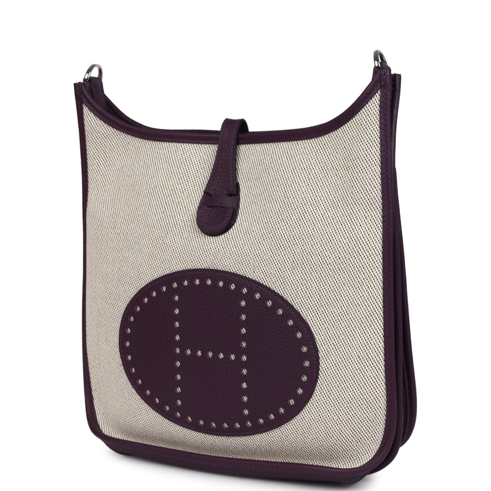 Hermes Evelyne III PM Cassis Clemence and Ecru Toile H Palladium Hardware - Image 5