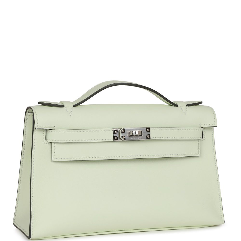 Hermes Kelly Pochette Vert Fizz Swift Palladium Hardware - Image 2
