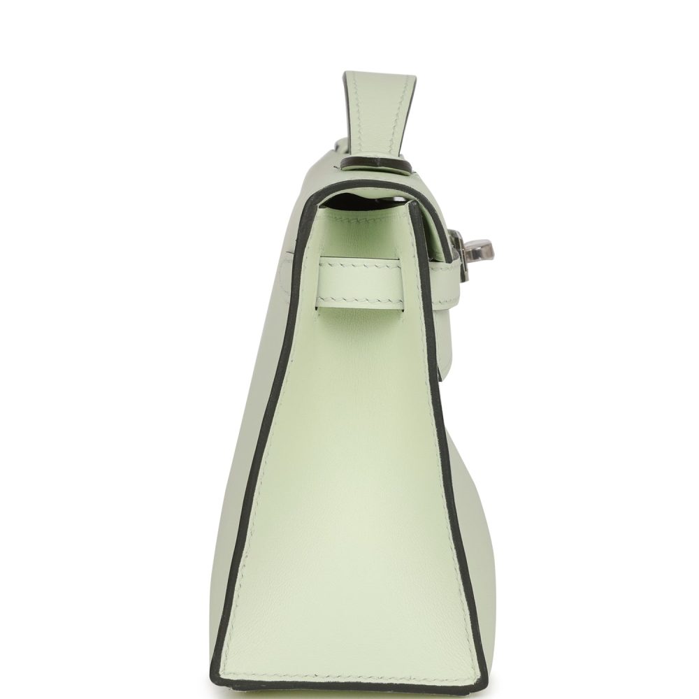 Hermes Kelly Pochette Vert Fizz Swift Palladium Hardware - Image 3