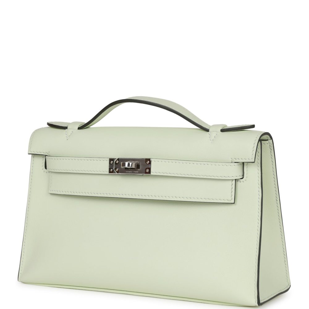 Hermes Kelly Pochette Vert Fizz Swift Palladium Hardware - Image 5