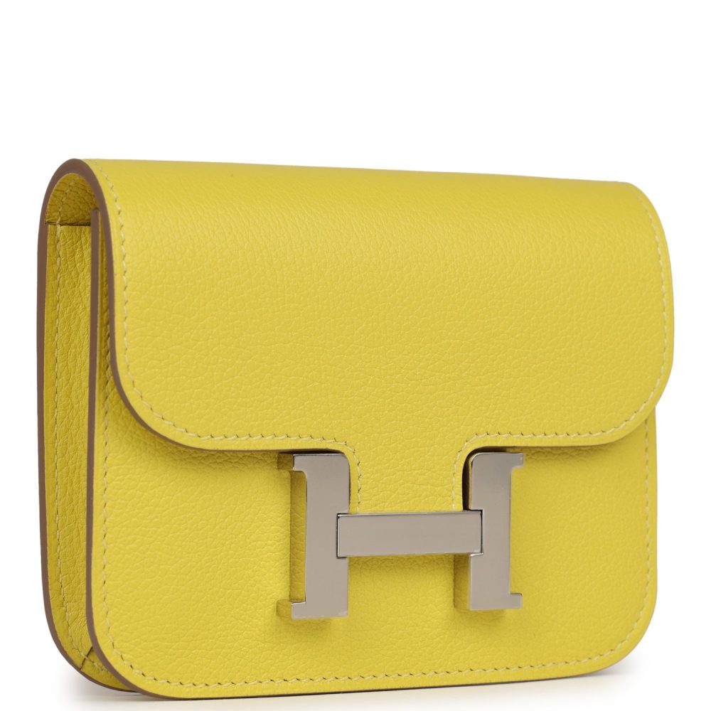 Hermes Constance Slim Wallet Lime Evercolor Palladium Hardware - Image 2