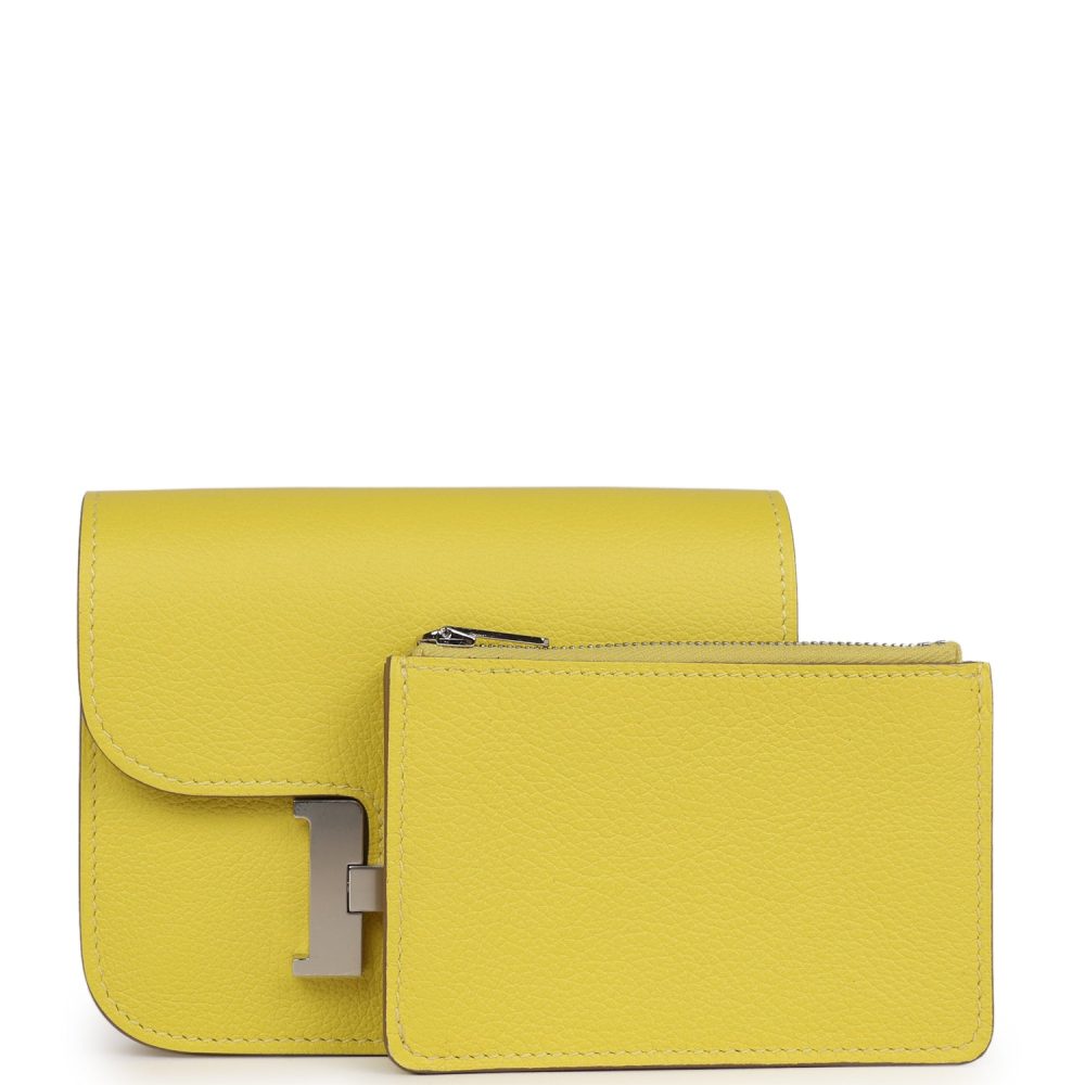 Hermes Constance Slim Wallet Lime Evercolor Palladium Hardware - Image 7