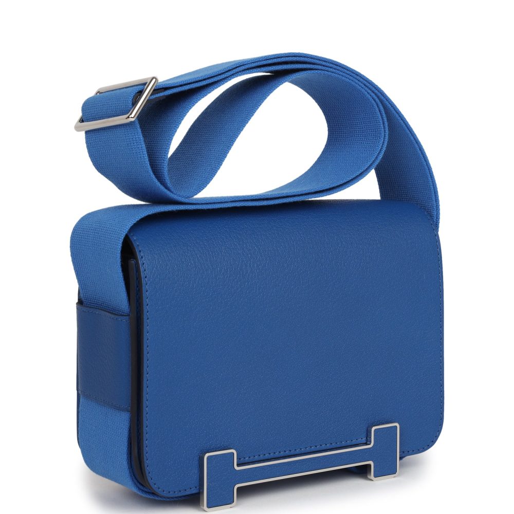 Hermes Geta Bag Bleu France Chevre Palladium Hardware - Image 2