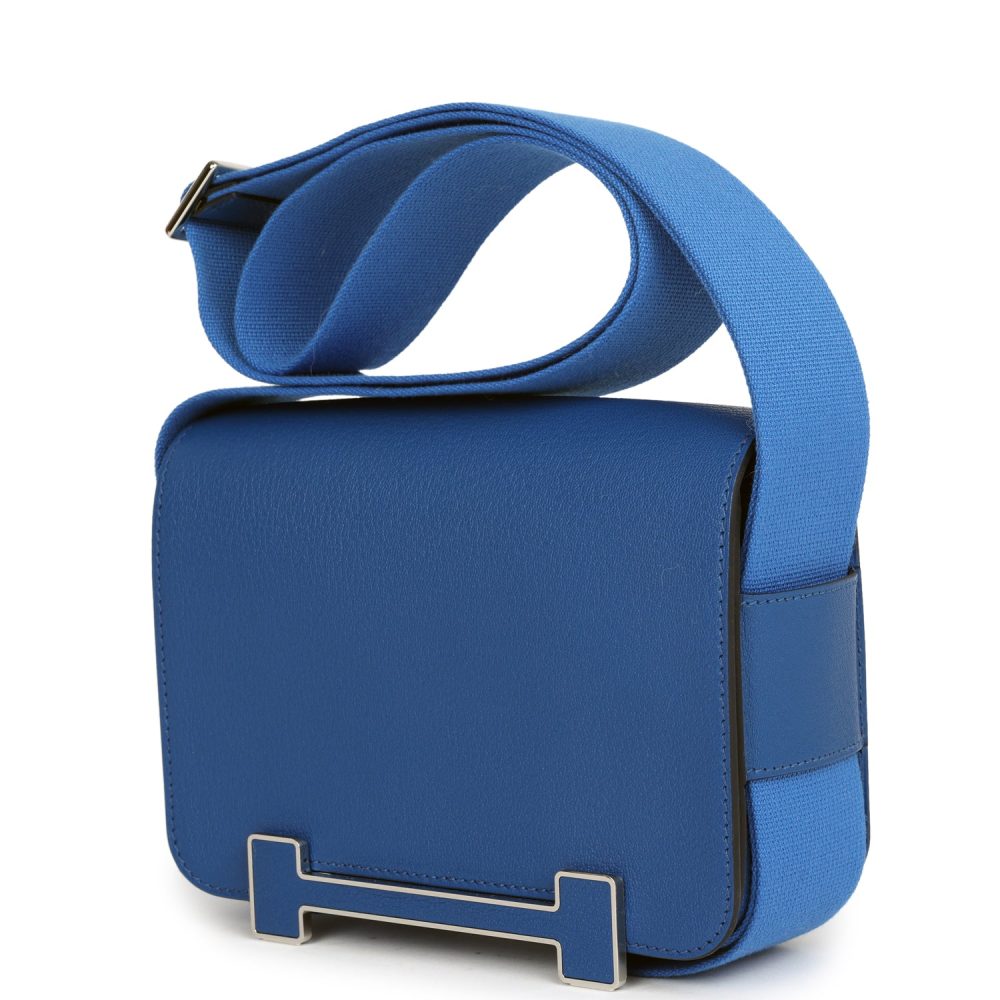 Hermes Geta Bag Bleu France Chevre Palladium Hardware - Image 5