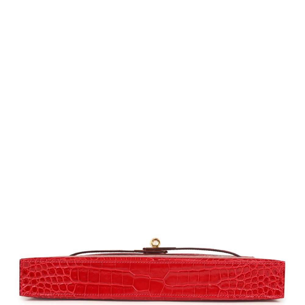 Hermes Kelly Elan Braise Shiny Porosus Crocodile Gold Hardware - Image 6