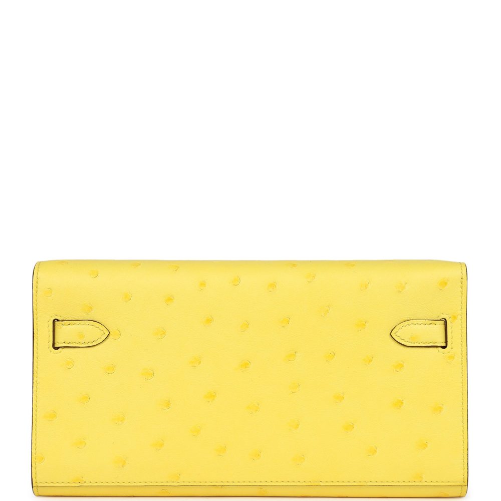 Hermes Kelly To Go Wallet Jaune Citron Ostrich Palladium Hardware - Image 4
