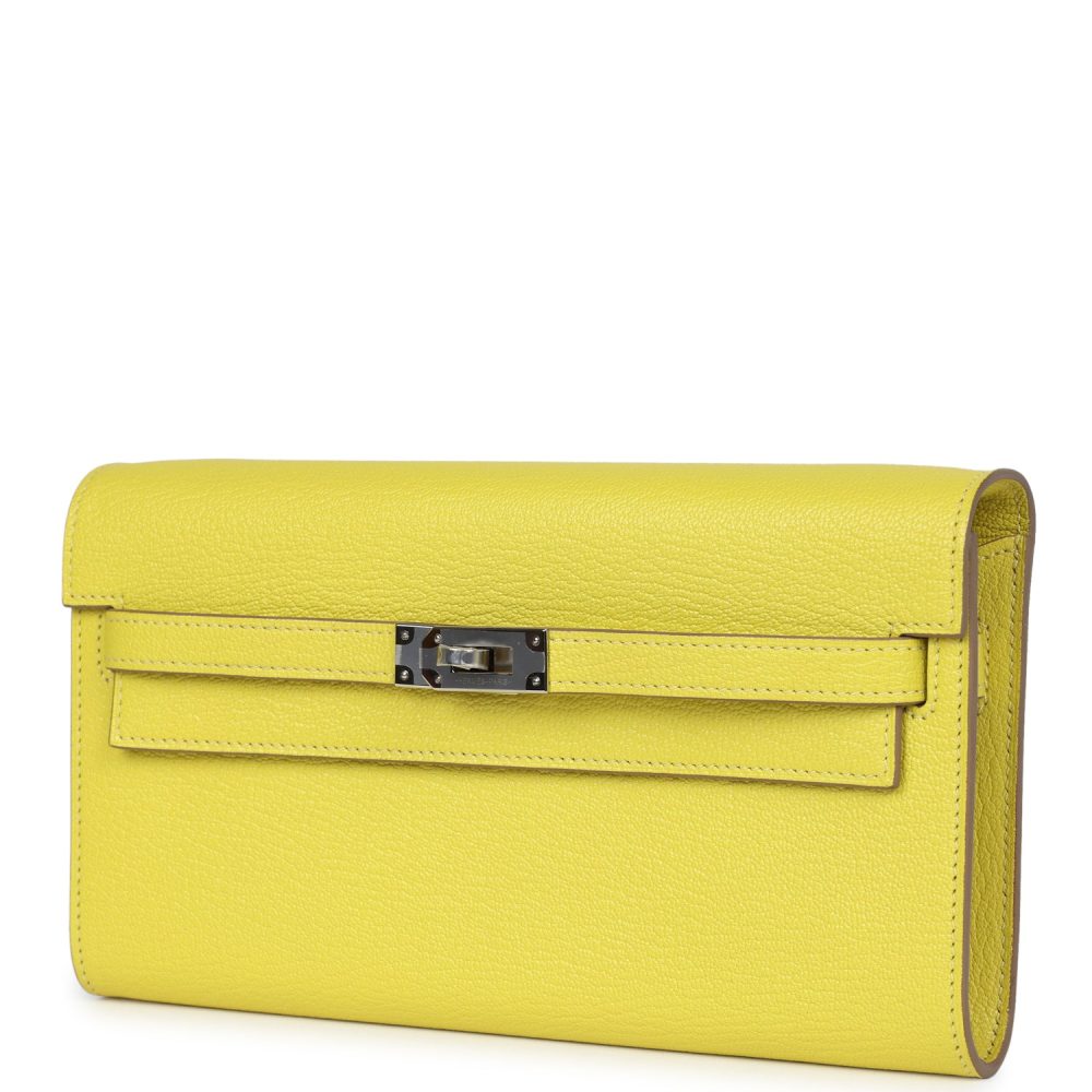 Hermes Kelly Wallet To Go Lime Chevre Palladium Hardware - Image 5