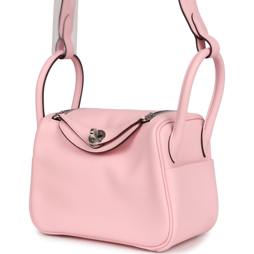 Hermes Mini Lindy Rose Sakura Swift Palladium Hardware - Image 5