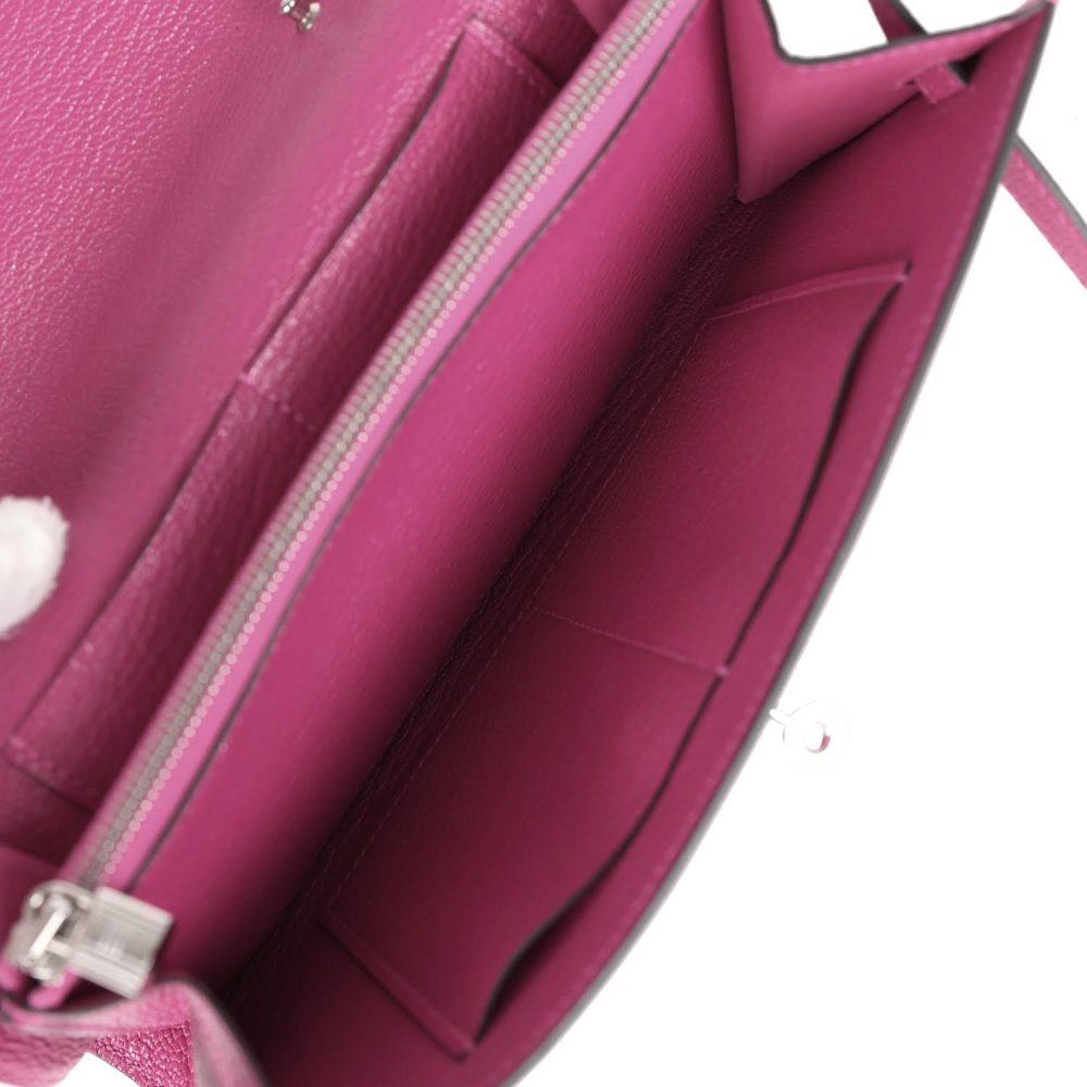 Hermes Kelly Wallet To Go Rose Pourpre Chevre Palladium Hardware - Image 8