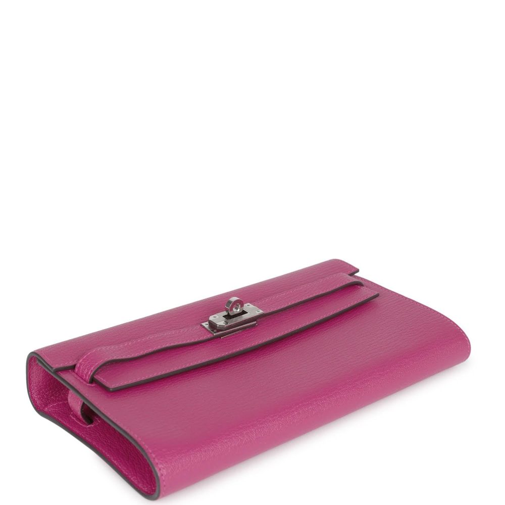 Hermes Kelly Wallet To Go Rose Pourpre Chevre Palladium Hardware - Image 6