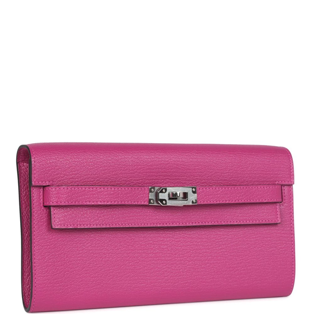 Hermes Kelly Wallet To Go Rose Pourpre Chevre Palladium Hardware - Image 2