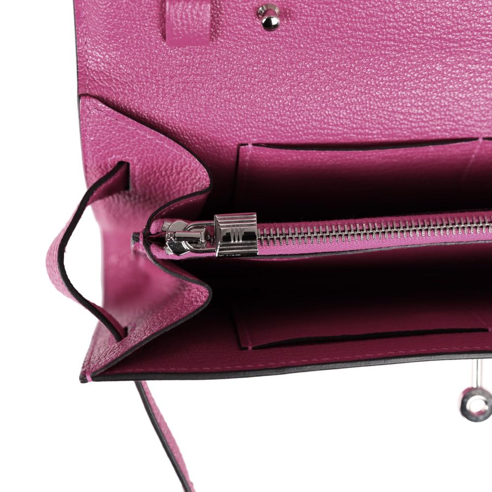 Hermes Kelly Wallet To Go Rose Pourpre Chevre Palladium Hardware - Image 9