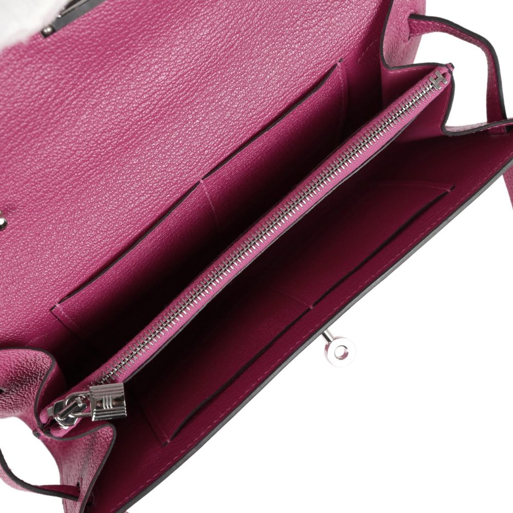 Hermes Kelly Wallet To Go Rose Pourpre Chevre Palladium Hardware - Image 10
