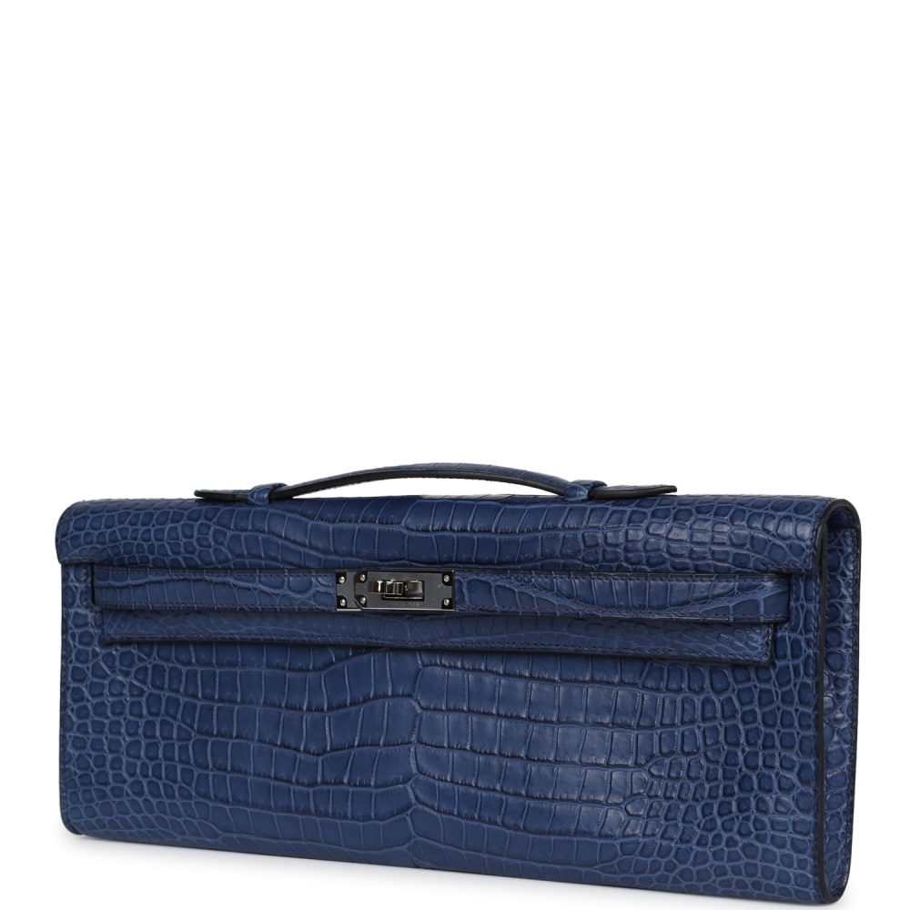 Hermes Kelly Cut Bleu De Malte Matte Porosus Crocodile Palladium Hardware - Image 5