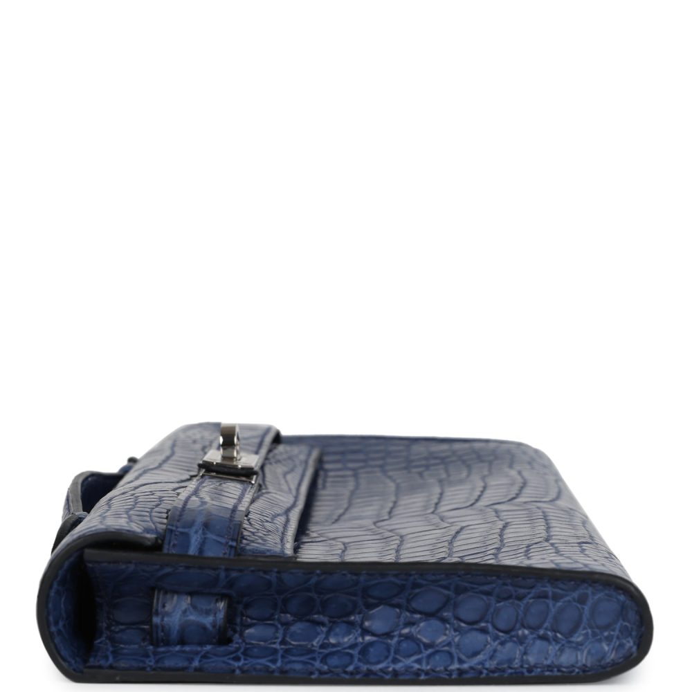 Hermes Kelly Cut Bleu De Malte Matte Porosus Crocodile Palladium Hardware - Image 3