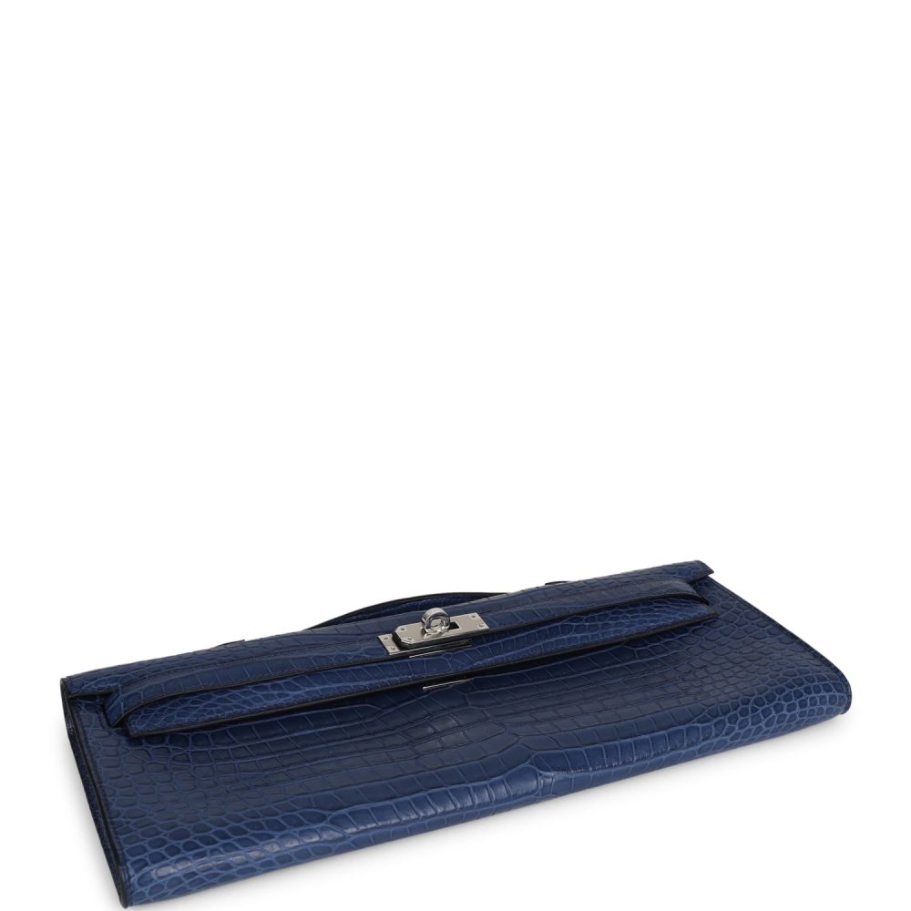 Hermes Kelly Cut Bleu De Malte Matte Porosus Crocodile Palladium Hardware - Image 6