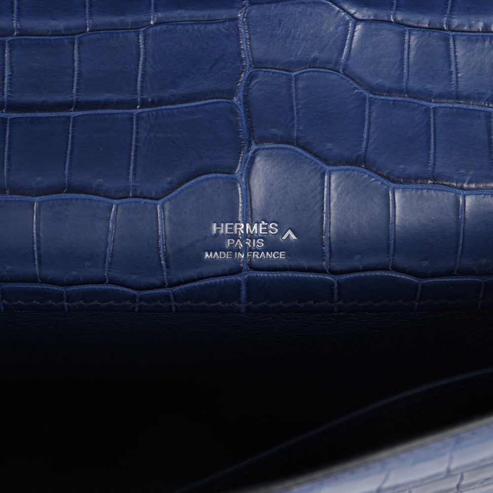 Hermes Kelly Cut Bleu De Malte Matte Porosus Crocodile Palladium Hardware - Image 7
