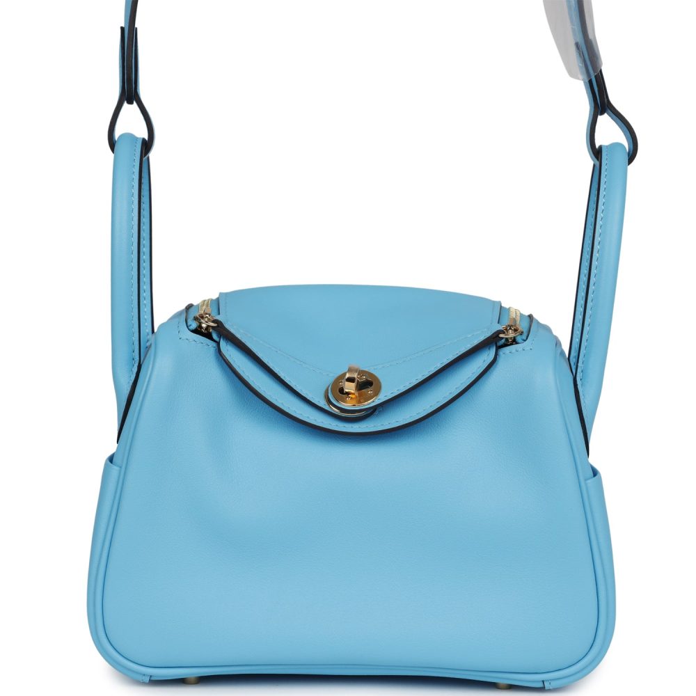 Hermes Mini Lindy Celeste Swift Gold Hardware