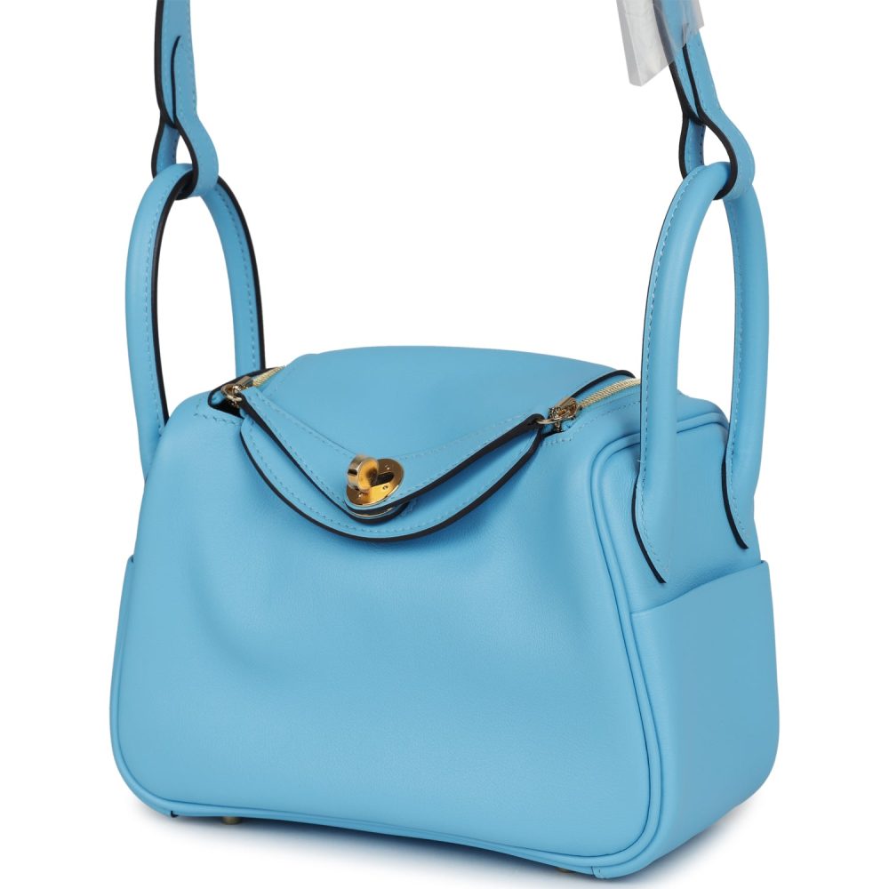 Hermes Mini Lindy Celeste Swift Gold Hardware - Image 5