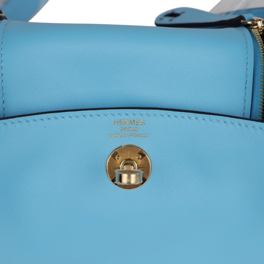 Hermes Mini Lindy Celeste Swift Gold Hardware - Image 8