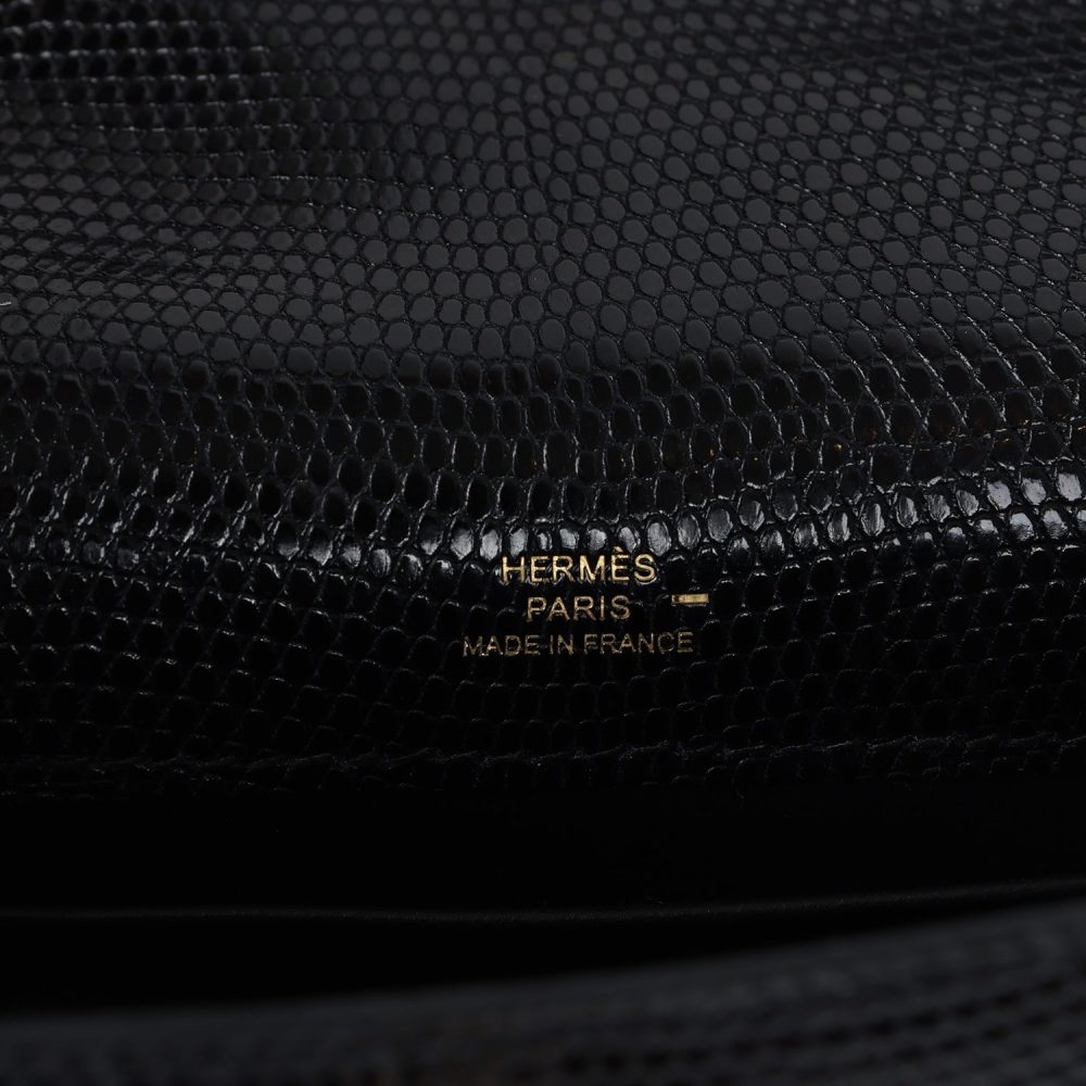 Hermes Kelly Pochette Black Varanus Niloticus Lizard Gold Hardware - Image 7