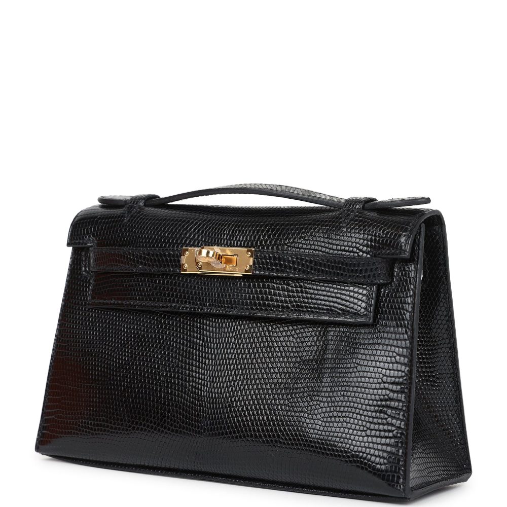 Hermes Kelly Pochette Black Varanus Niloticus Lizard Gold Hardware - Image 5