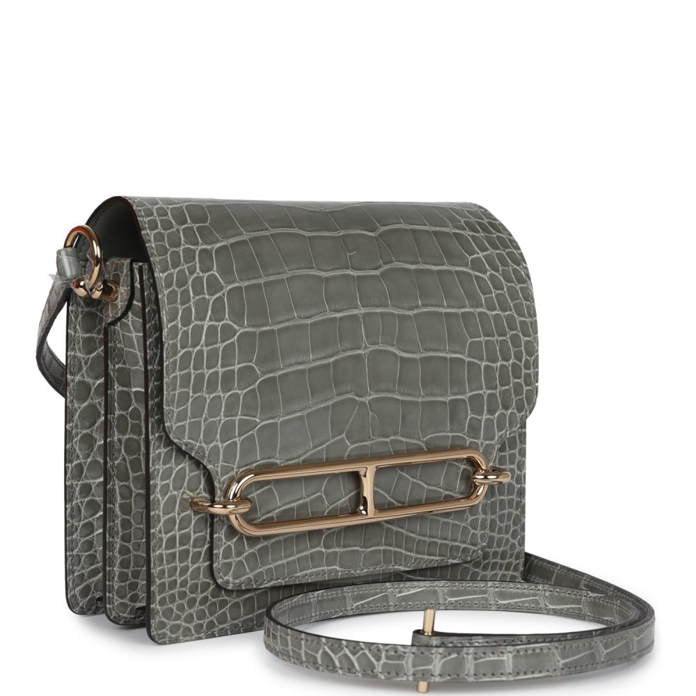 Hermes Mini Roulis Gris Ciment Shiny Alligator Permabrass Hardware - Image 2