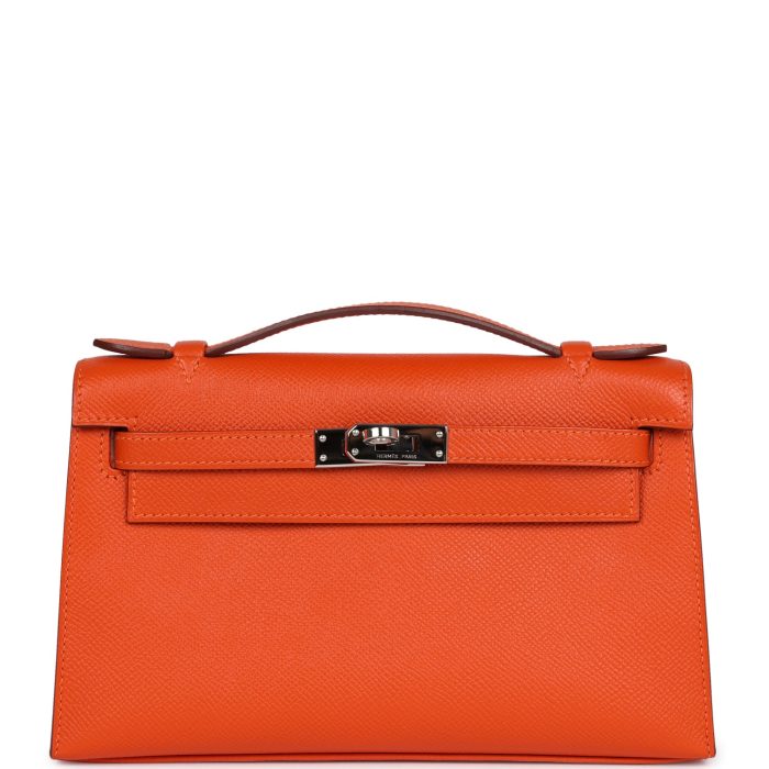Pre-owned Hermes Kelly Pochette Feu Epsom Palladium Hardware