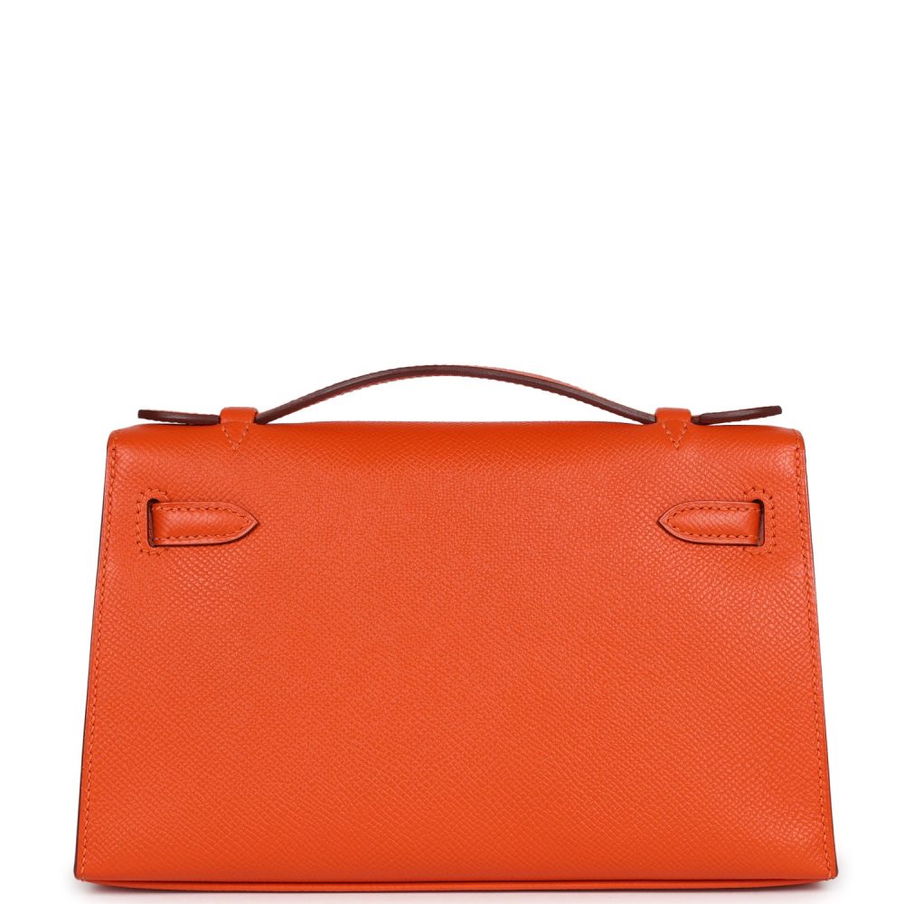 Pre-owned Hermes Kelly Pochette Feu Epsom Palladium Hardware - Image 4