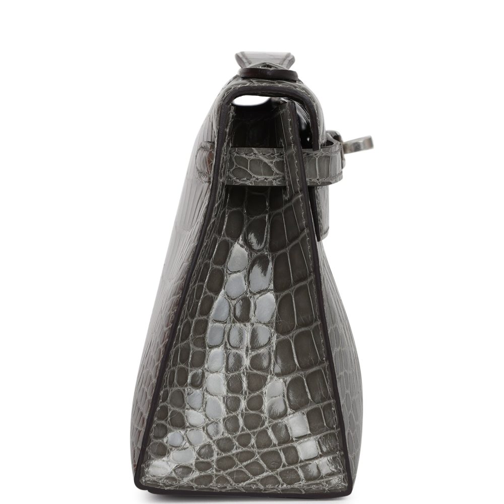 Hermes Kelly Pochette Gris Ciment Shiny Alligator Palladium Hardware - Image 3
