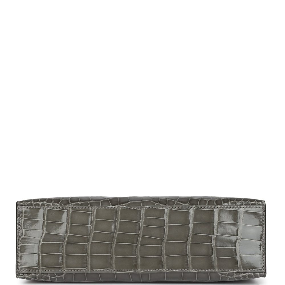 Hermes Kelly Pochette Gris Ciment Shiny Alligator Palladium Hardware - Image 6