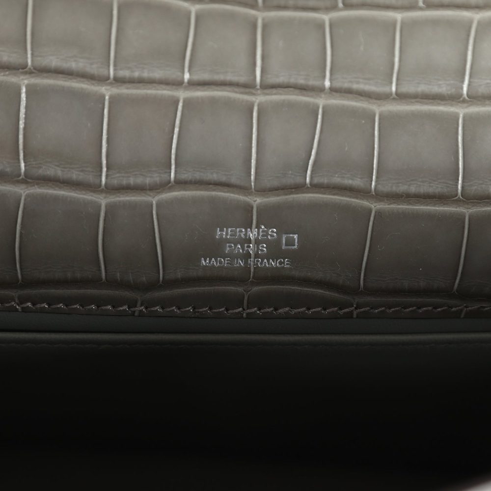 Hermes Kelly Pochette Gris Ciment Shiny Alligator Palladium Hardware - Image 7