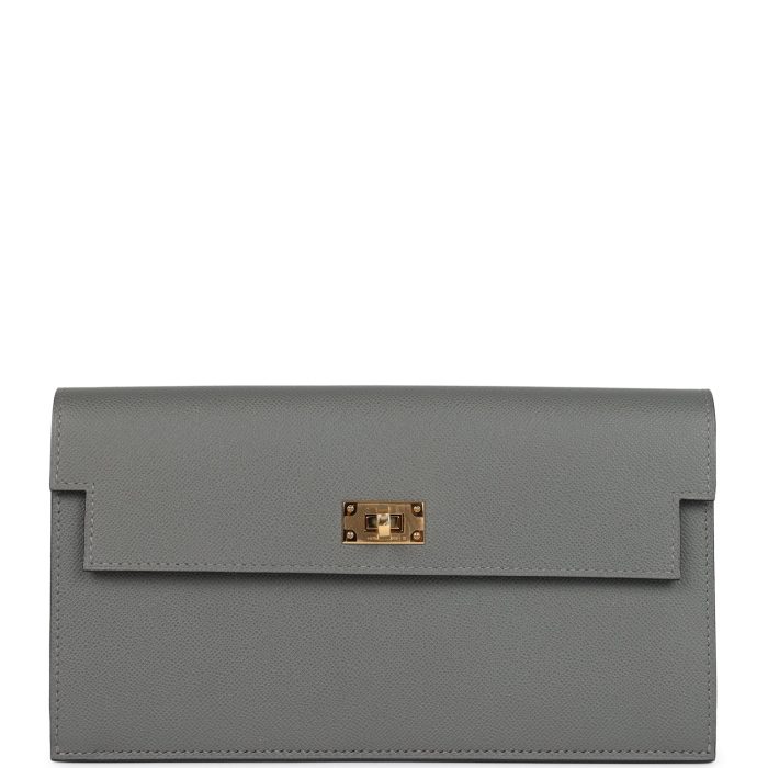 Hermes Kelly Pocket Long Wallet Gris Meyer Madame Gold Hardware