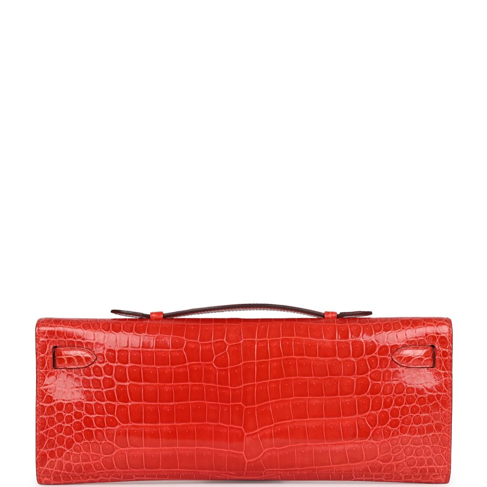 Hermes Kelly Cut Orange Poppy Shiny Porosus Crocodile Gold Hardware - Image 4