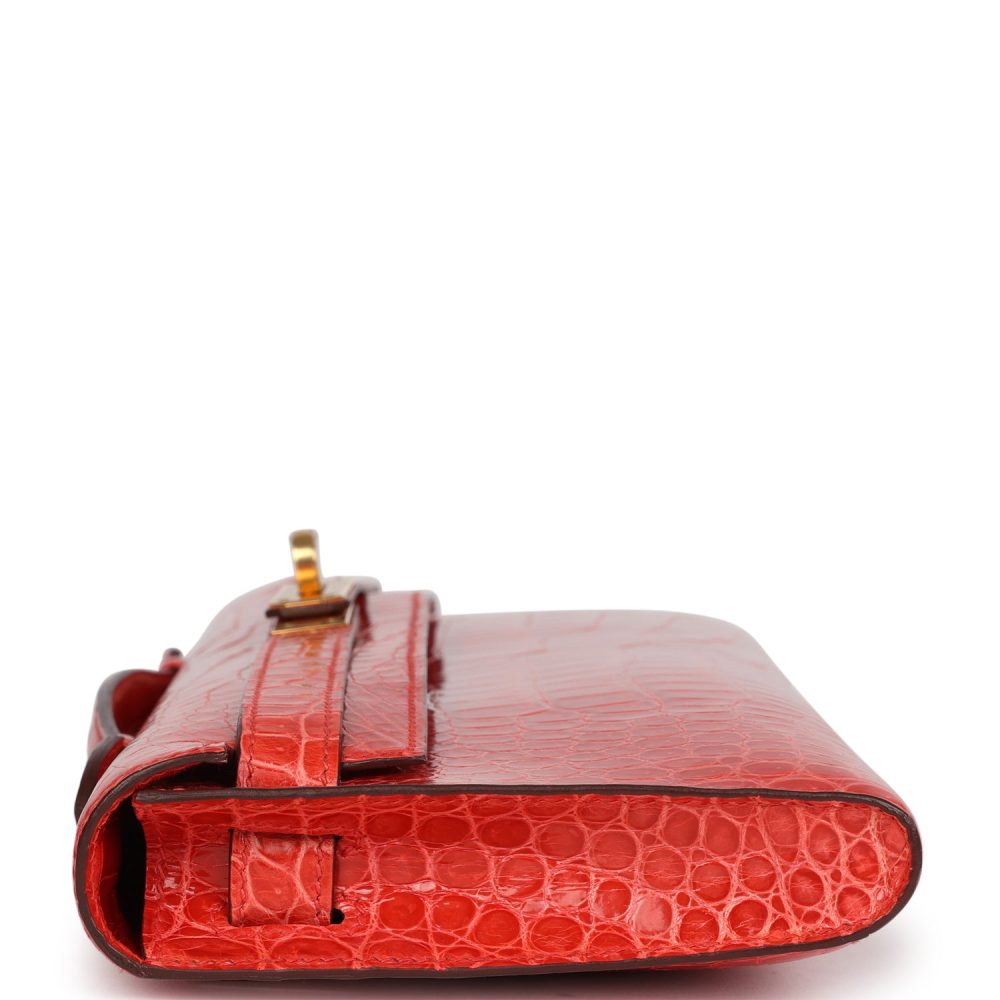 Hermes Kelly Cut Orange Poppy Shiny Porosus Crocodile Gold Hardware - Image 3