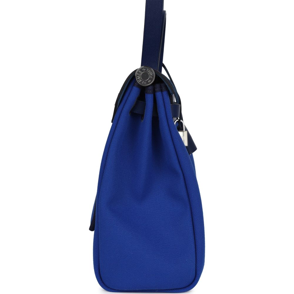 Hermes Herbag Zip PM 31 Bleu Bill Toile Militaire Canvas and Bleu Saphir Vache Hunter Palladium Hardware - Image 3