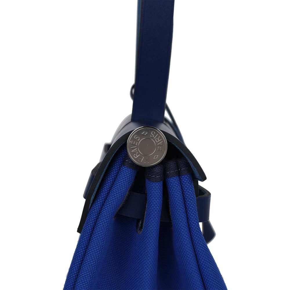 Hermes Herbag Zip PM 31 Bleu Bill Toile Militaire Canvas and Bleu Saphir Vache Hunter Palladium Hardware - Image 8
